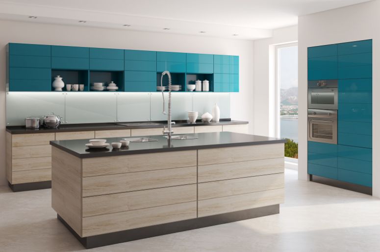 cozinha azul tiffany e bege