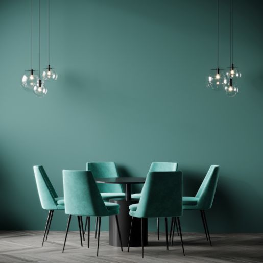 sala de jantar azul turquesa