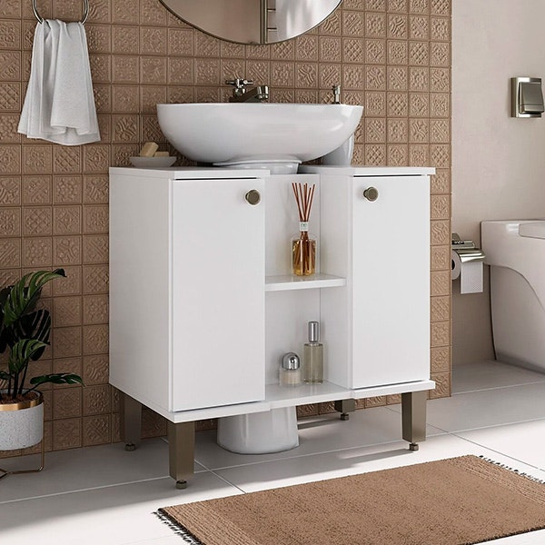Armário de Banheiro 60 Cm para Lavatório com Coluna Branco