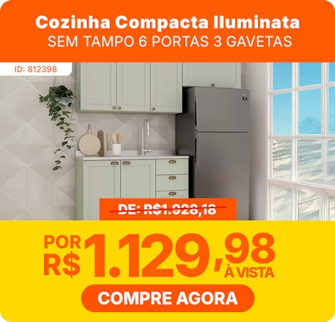 Cozinha Compacta sem Tampo 6 Portas 3 Gavetas Iluminata Verde Mint