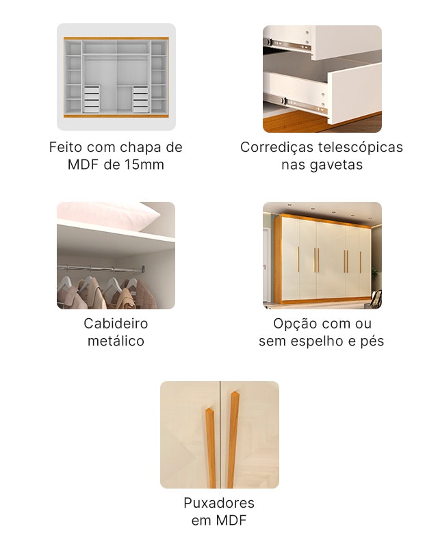 Diferenciais do guarda-roupa Carnaúba.