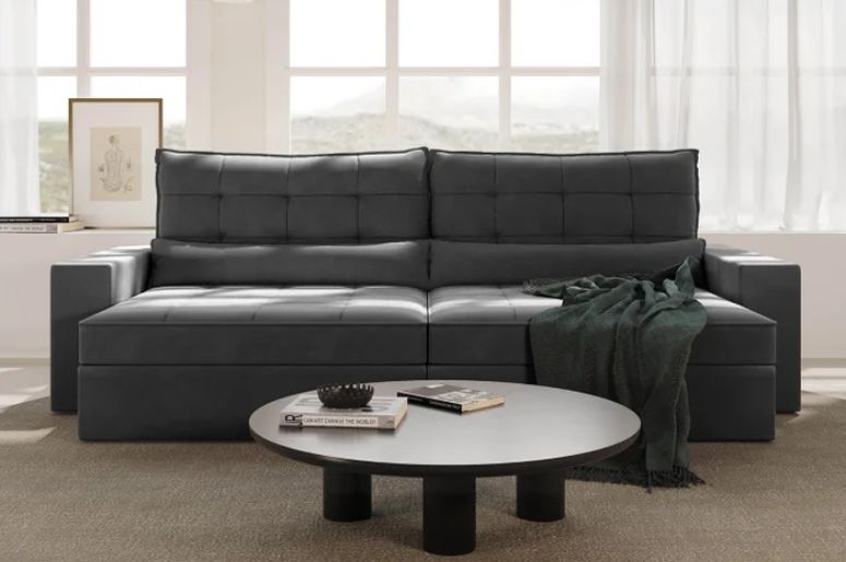 Sof&aacute; Retr&aacute;til e Reclin&aacute;vel Cinza