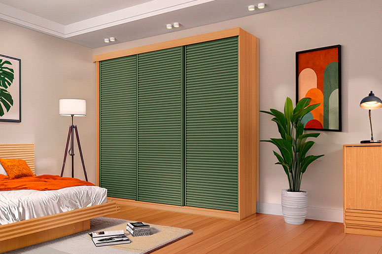 Quarto com guarda roupa verde