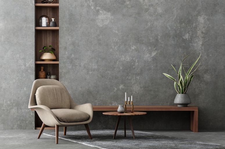 Casa com decoração e parede de cimento queimado