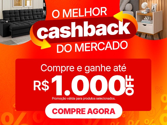 O melhor CASHBACK do mercado: compre e ganhe até R$1.000 OFF em cashback.
