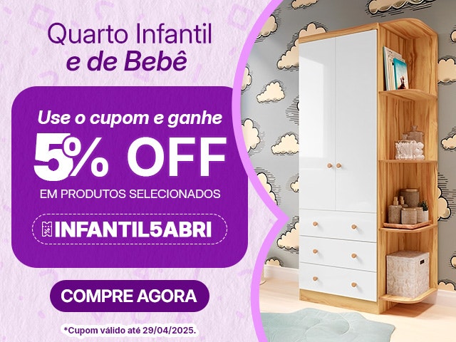 Quarto Infantil e de Bebê: use o cupom e ganhe 5% OFF em produtos selecionados. Aproveite!