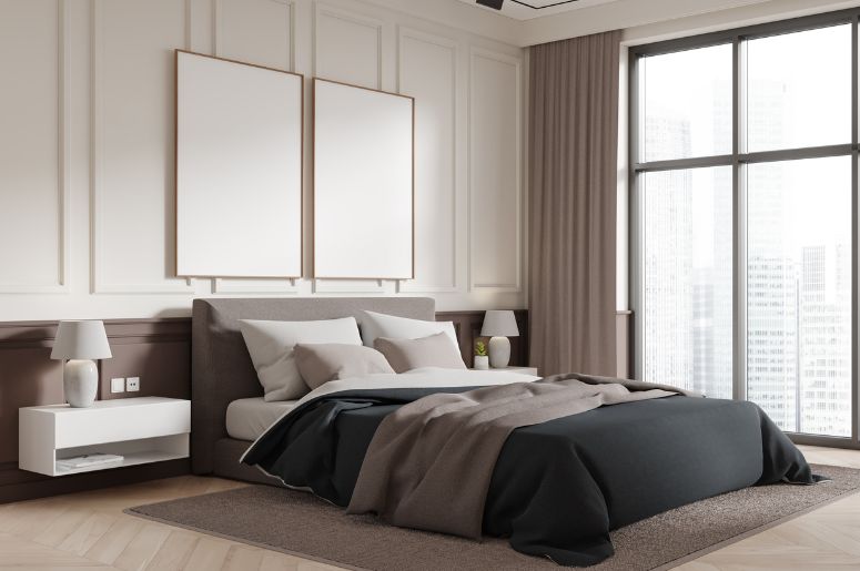 Cama king size cinza