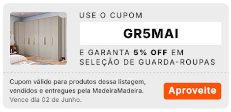 Use o cupom GR5MAI e garanta descontos exclusivos. Válido para produtos selecionados, até o dia 02/06.