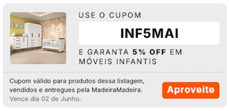 Use o cupom INF5MAI e garanta descontos exclusivos. Válido para produtos selecionados, até o dia 02/06.