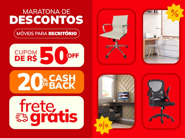 Maratona de Descontos: móveis para escritório com cupom de R$50 OFF + 20% de CASHBACK.
