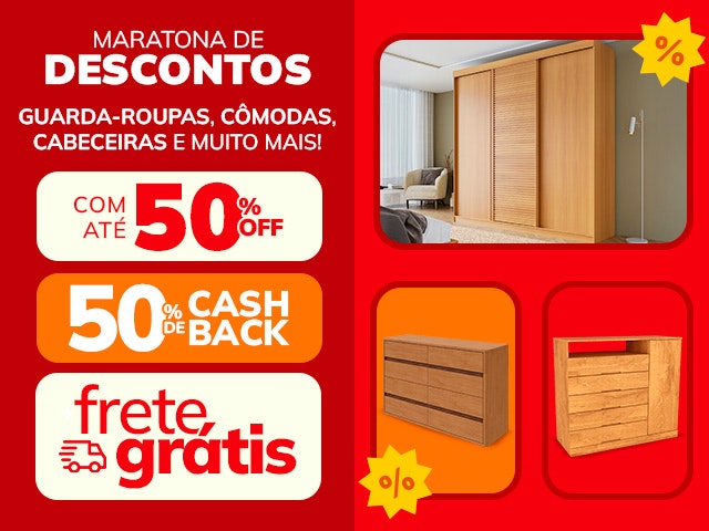 Maratona de Descontos: Guarda-roupas com até 50% OFF + até 50% de CASHBACK + Frete Grátis