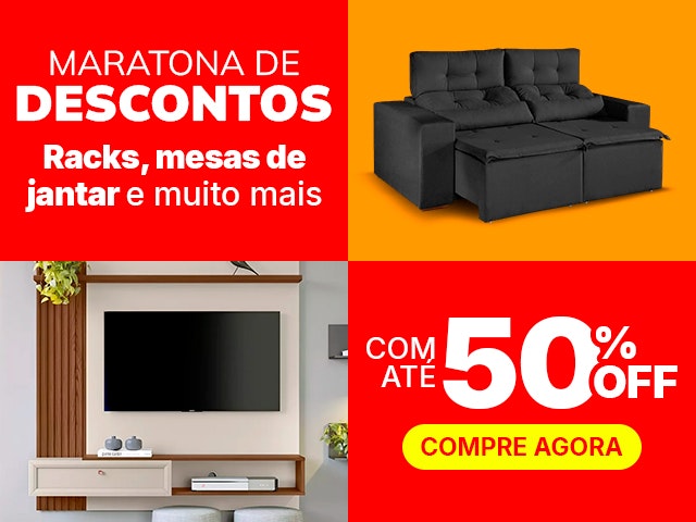 Maratona de Descontos: racks, mesas de jantar e muito mais com até 5% OFF, aproveite.