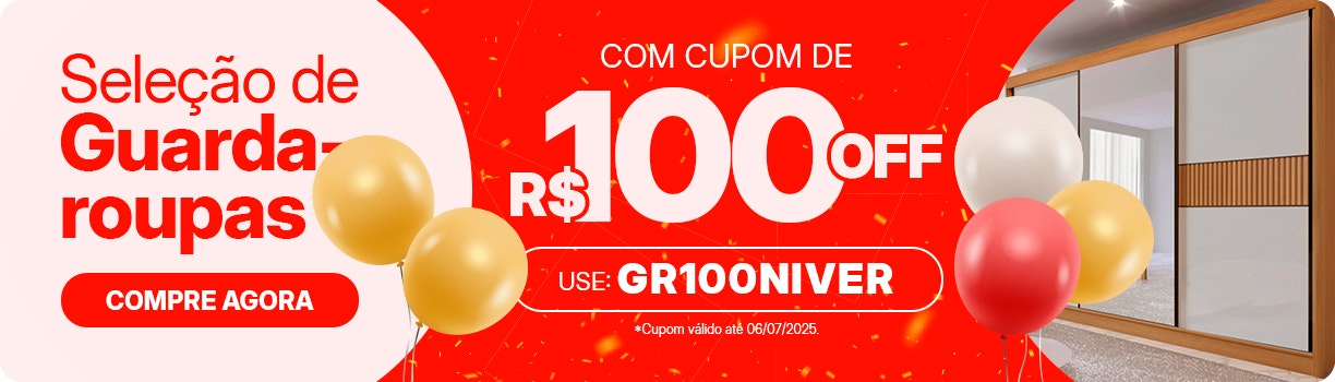Guarda-roupas com cupom: use GR100NIVER e garanta R$100 OFF