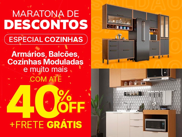 Maratona de Descontos: Armários, Balcões e Cozinhas Moduladas e Muito Mais.