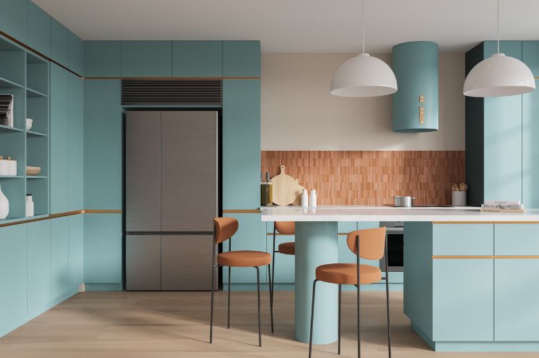 Cozinha com decora&ccedil;&atilde;o azul