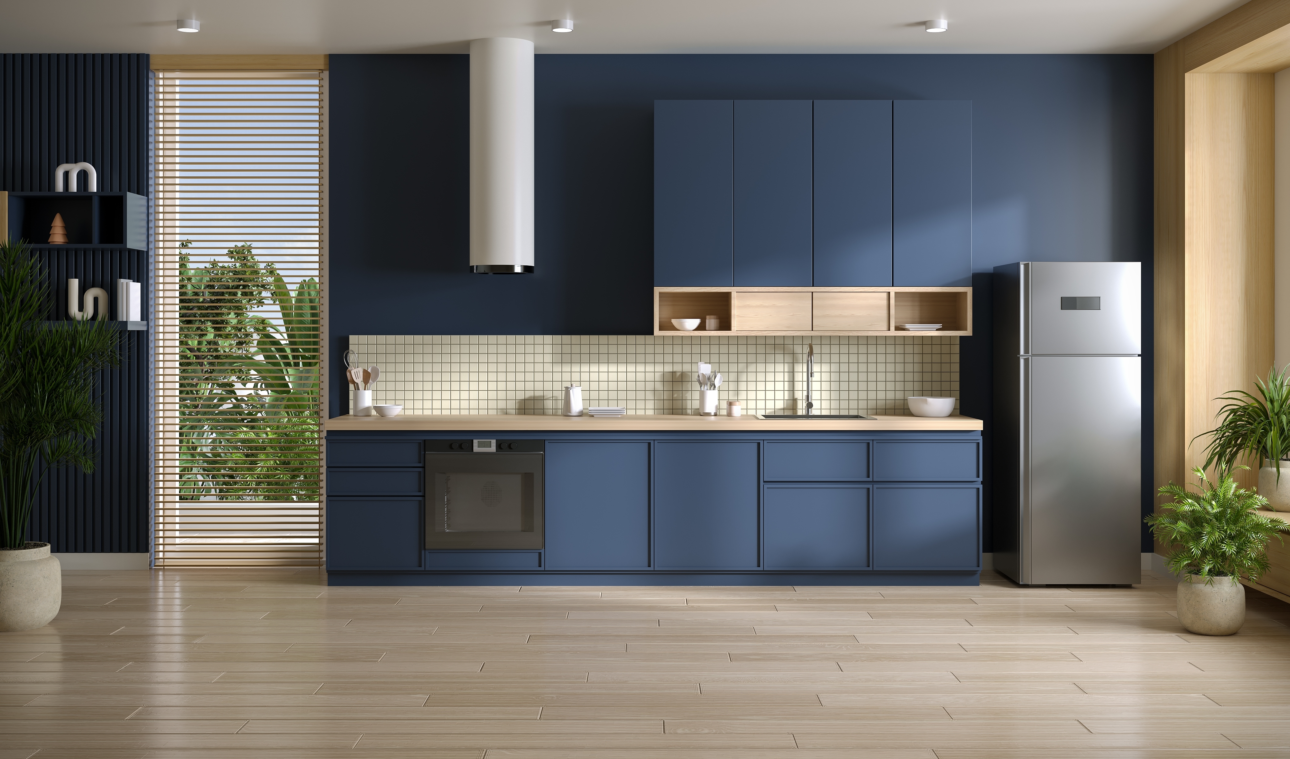 Cozinha com decora&ccedil;&atilde;o azul