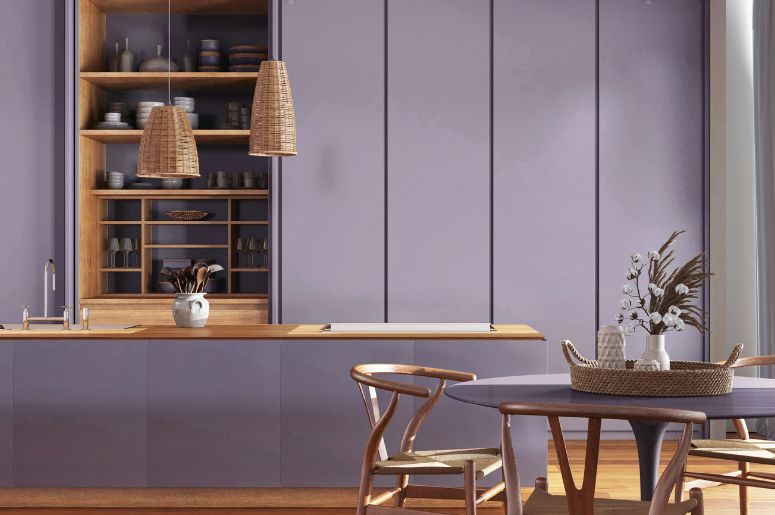 cozinha com decora&ccedil;&atilde;o roxa