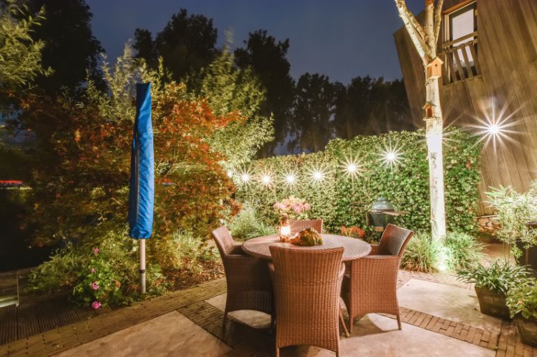 Jardim com luzes de natal