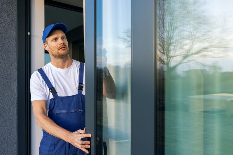 Homem instalando porta de correr