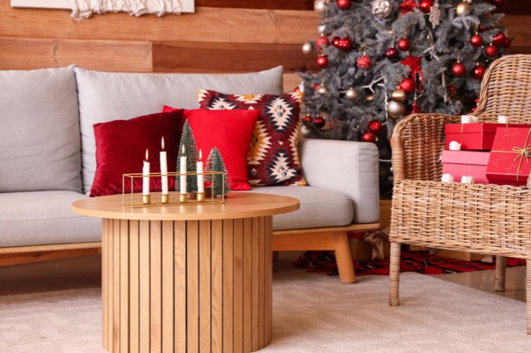 Sala decorada para o Natal