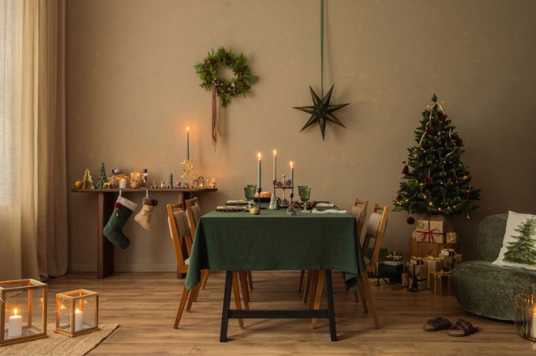 toalha de mesa de Natal verde