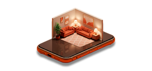 Imagem gerada por IA de uma sala de estar projetada em um celular