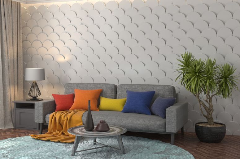 Sala de estar com revestimento 3D