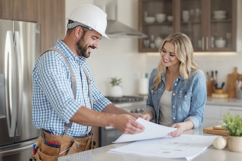 Homem mostrando planejamento para cliente