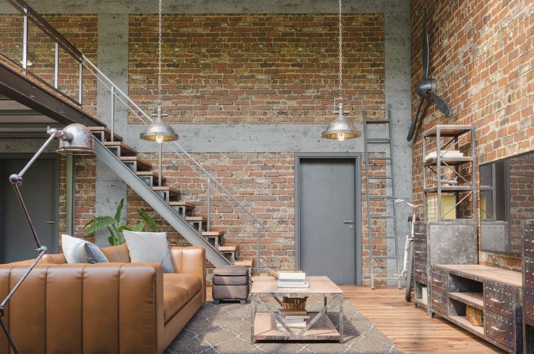 Sala de apartamento com decoração industrial