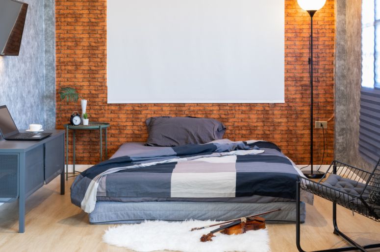 Quarto com decoração industrial