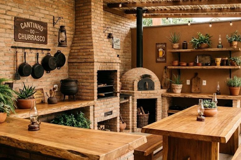 Churrasqueira com decora&ccedil;&atilde;o r&uacute;stica