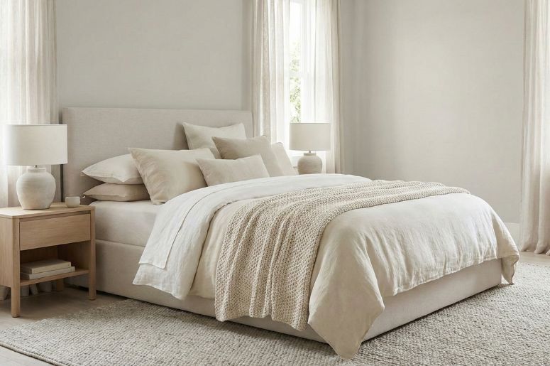 Qarto decorado na cor cloud dancer