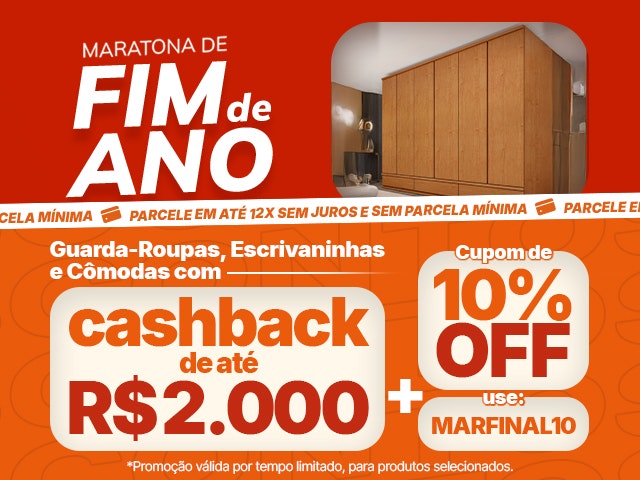 Maratona de Fim de Ano com cashback e cupom Mob