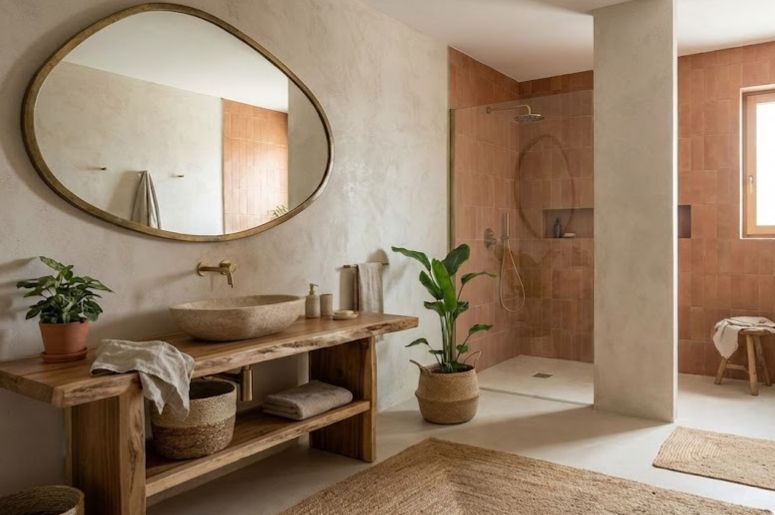 Banheiro com espelho org&acirc;nico&nbsp;