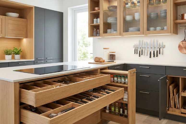 Cozinha planejada com organiza&ccedil;&atilde;o de utens&iacute;lios