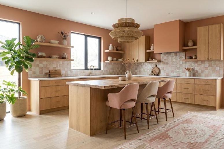 Cozinha moderna com decora&ccedil;&atilde;o rosa 