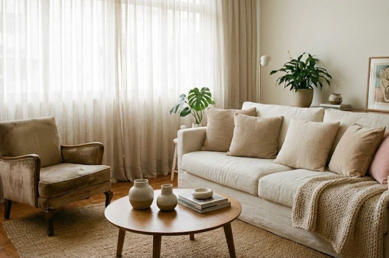 Sala com tecidos diferentes 