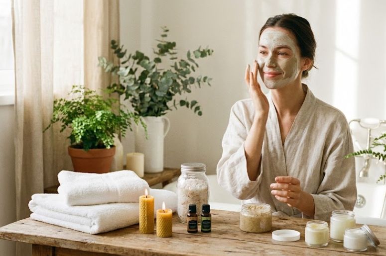 Mulher fazendo skin care