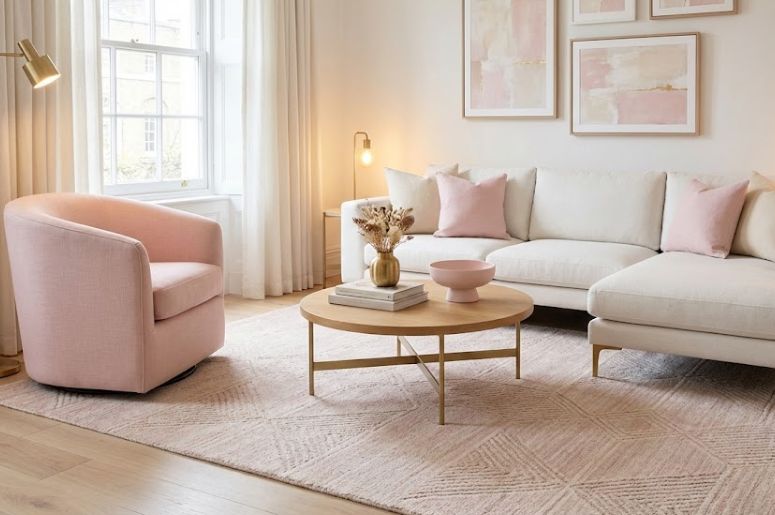 Sala com decora&ccedil;&atilde;o rosa pastel 