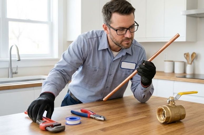 Homem com materiais necess&aacute;rios para a instala&ccedil;&atilde;o de um g&aacute;s encanado
