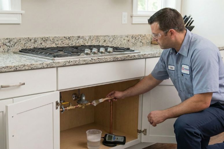 Pessoal fazendo manuten&ccedil;&atilde;o em g&aacute;s encanado 