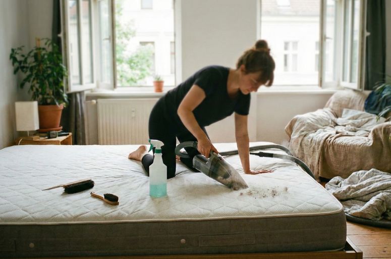 pessoa limpando colch&atilde;o