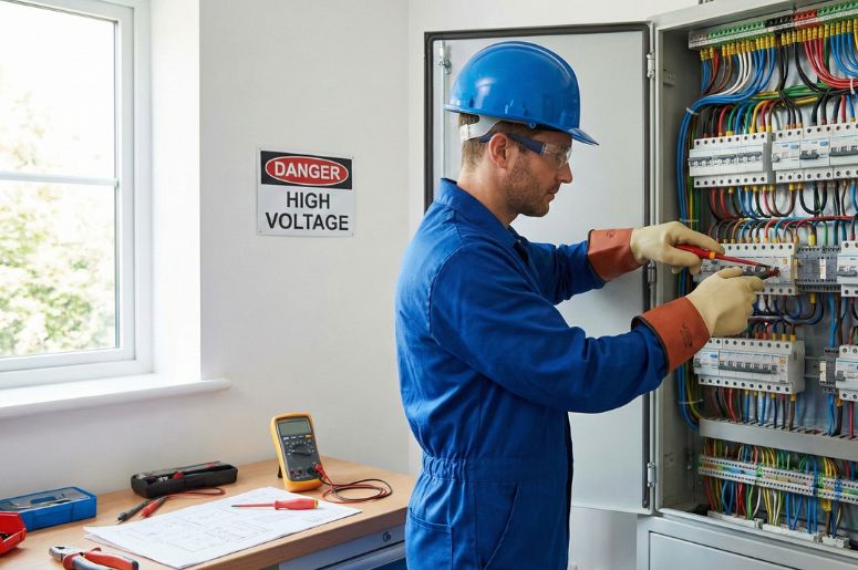 Eletricista trabalhando 