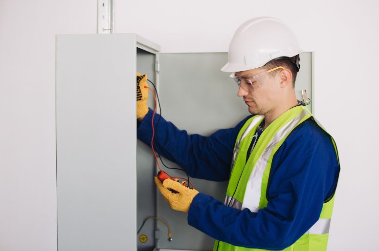 Eletricista trabalhando