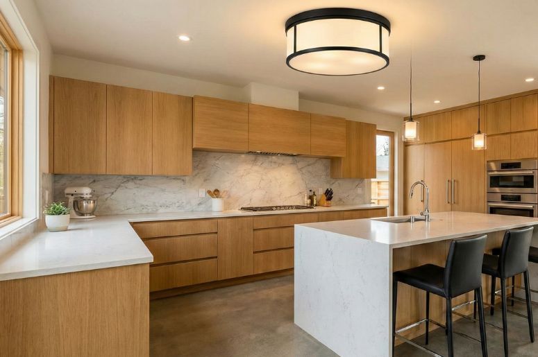 Cozinha com iluminação com paflon