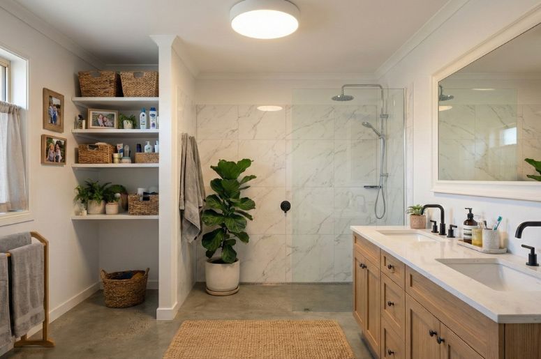 Banheiro com iluminação com paflon