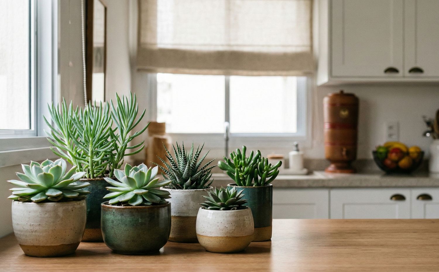 Cozinha com suculentas na decora&ccedil;&atilde;o