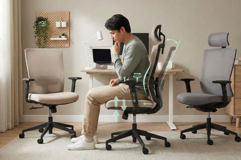 Homem escolhando cadeira ergonômicas