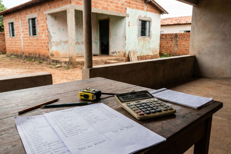 Pessoa fazendo c&aacute;lculo de gastos com a obra
