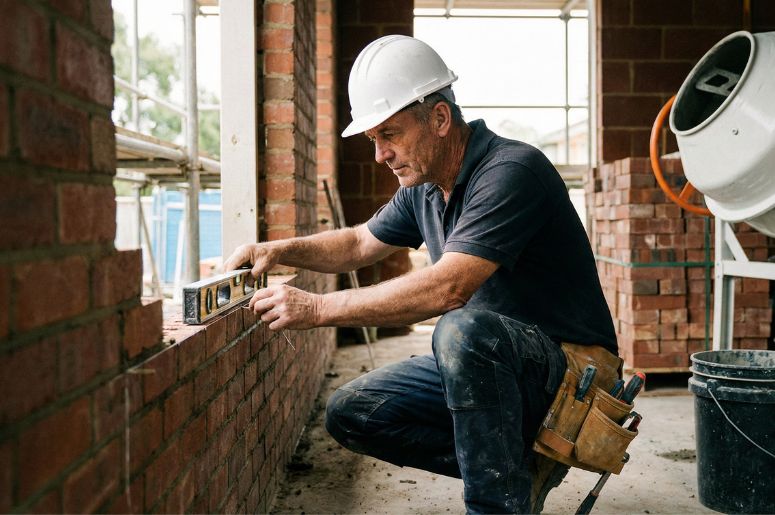 Pedreiro trabalhando em obra 